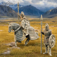 Groupe chevaliers lance - bouclier - cheval - armure