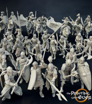 Groupe elfes épée - lance - hache - mace - bouclier - arc - armure - cheval