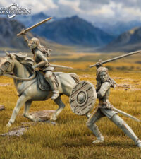 Groupe de héros femme viking épée - bouclier - cheval