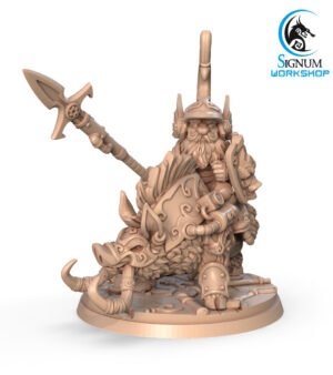 Héros nain lance - bouclier - armure sur sanglier